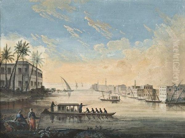 Vue Presumee Du Port D'alexandrie Oil Painting by Jean-Baptiste Hilaire