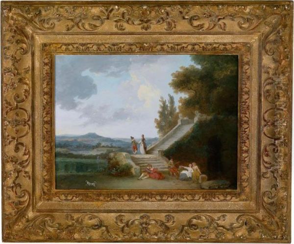 Societa Elegante In Un Parco Arcadico Oil Painting by Jean-Baptiste Hilaire