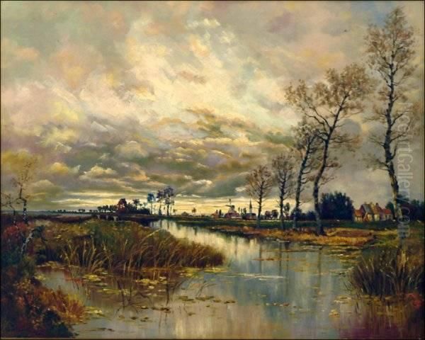 J. Hilbert Swamps Of The Weser Oil Painting by Josef Hilbert