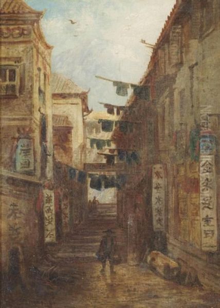 Pirate Street, Hong Kong Oil Painting by Eduard Hildebrandt