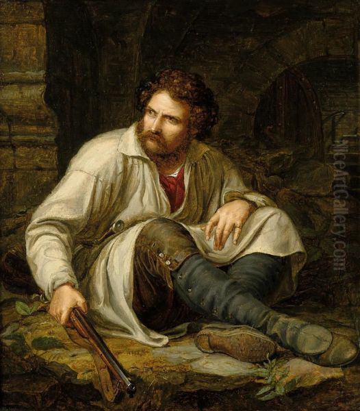 Der Wildschutz Oil Painting by Ferdinand Theodor Hildebrandt