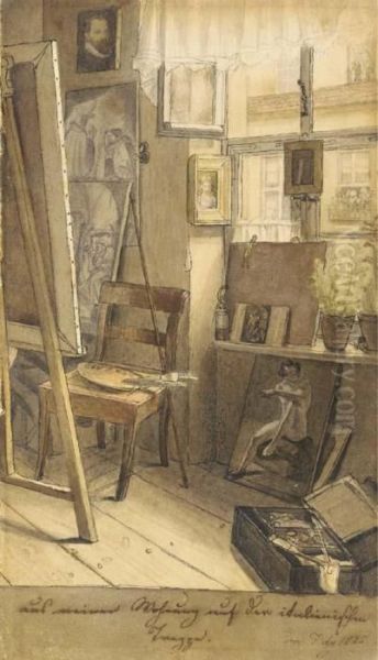 The Artist's Studio In Rome Oil Painting by Ferdinand Theodor Hildebrandt