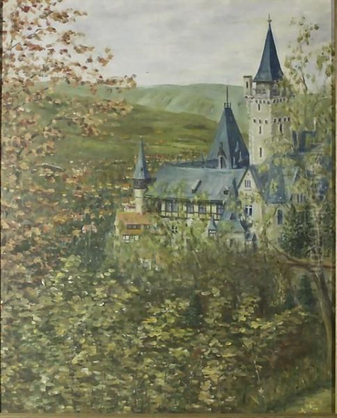 Schloss Wernigerode Vom Agnesberg Oil Painting by Adolf Hildenbrand