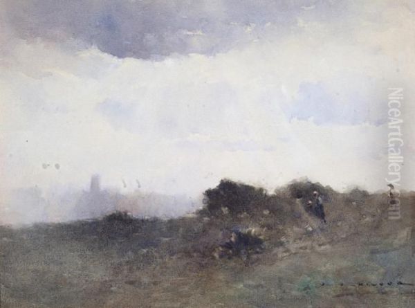 Distant Town, Parramatta Oil Painting by Jesse Jewhurst Hilder