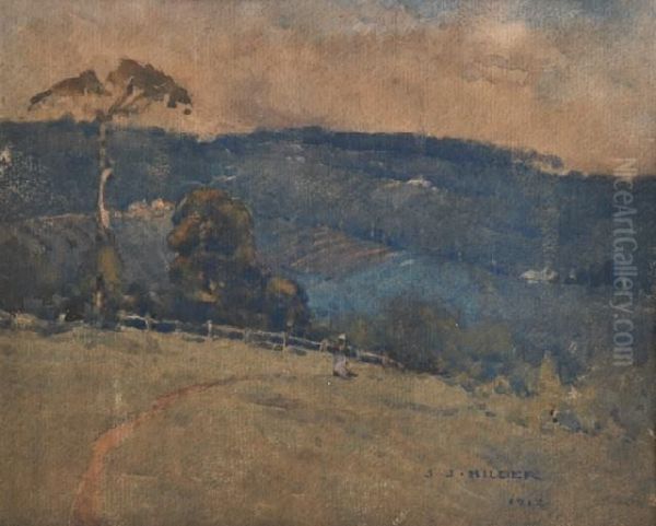 Hillside In The Evening Light Oil Painting by Jesse Jewhurst Hilder