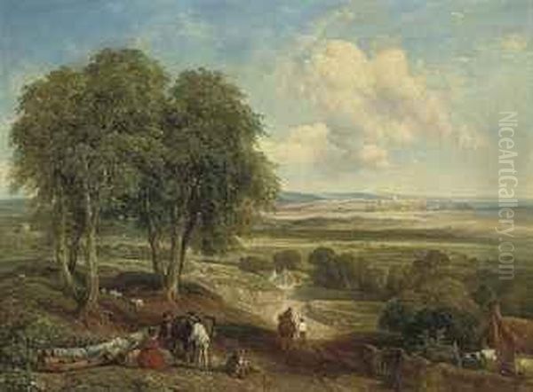 Landscape With Figures Oil Painting by John Hilder