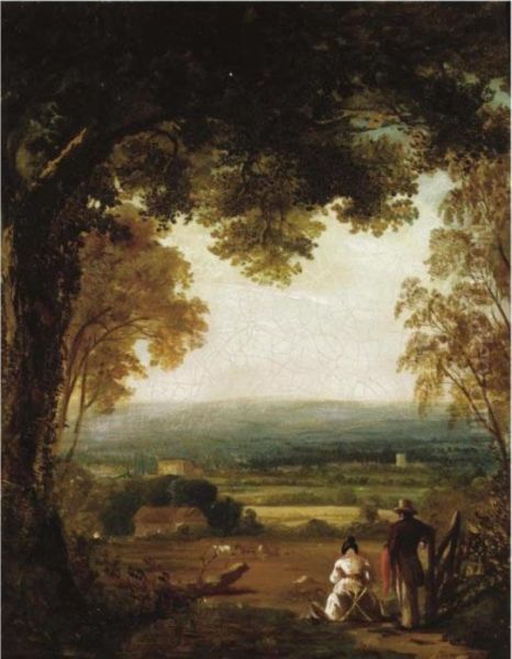 An Extensive Landscape With Figures In The Foreground Oil Painting by George Hilditch