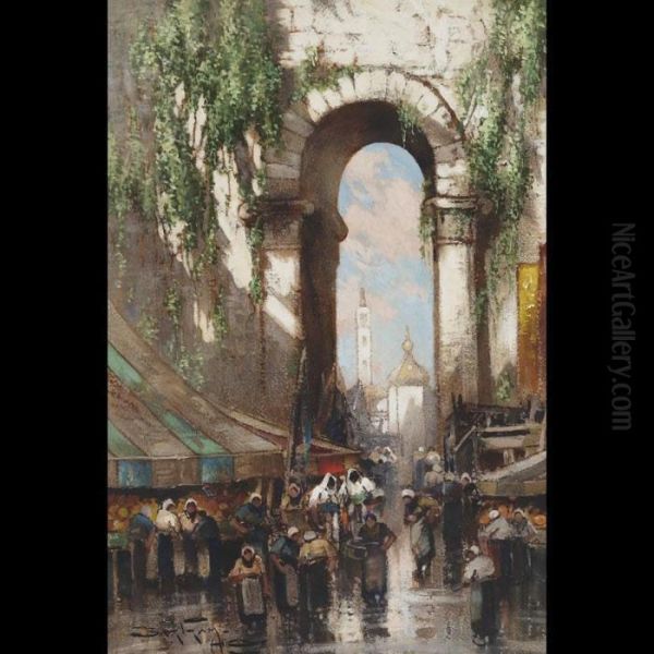 Market Scene, Morocco Oil Painting by Bartram, Fred. John Hiles