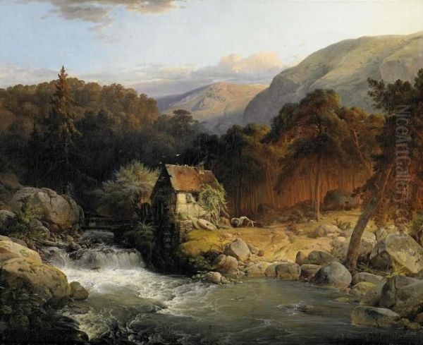 Old Watermill On The Mountain Oil Painting by Carl Hilgers