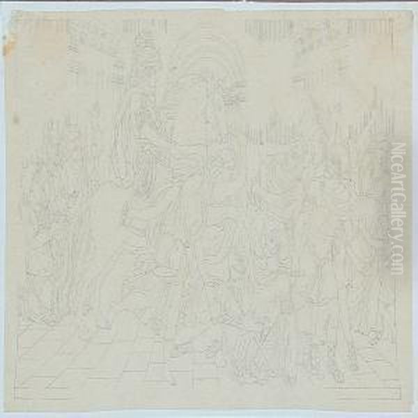 Study For Wall Decoration With A War Scene From The Antiquity Oil Painting by Georg Christian Hilker