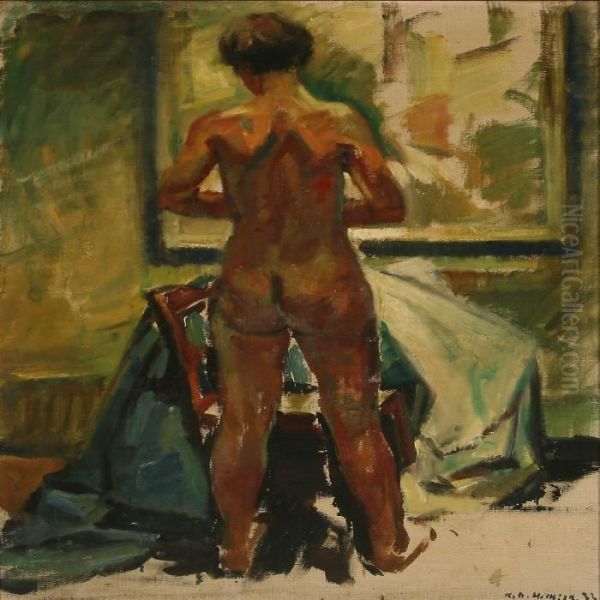 Woman Seen From The Back Oil Painting by Knud Ove Hilkier