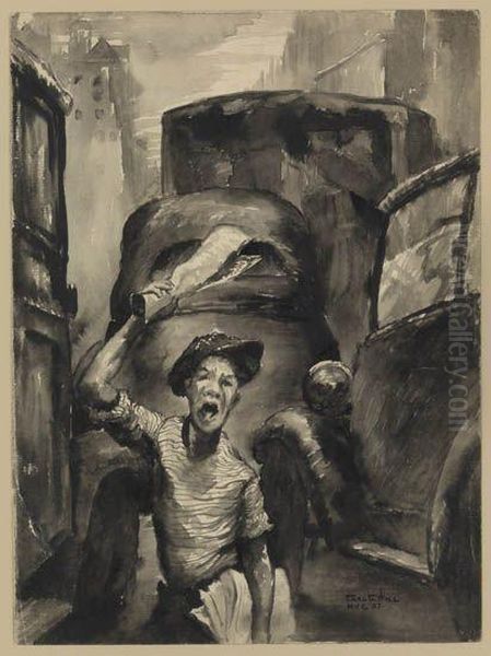 Newsboy Oil Painting by Carl G. Hill