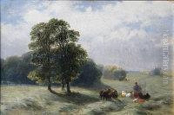 Haymaking Oil Painting by James John Hill