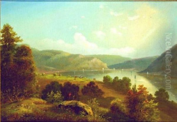 View On The Hudson Oil Painting by John Henry Hill