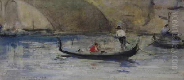 'venizia' - Gondolas Oil Painting by Rowland Henry Hill