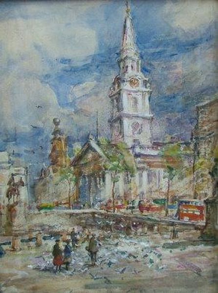 St Martin In The Fields Parish Church, 
Trafalgar Square Oil Painting by Rowland Henry Hill