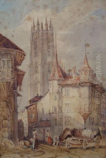 Figures In A Street In A Northern French Town Oil Painting by Samuel Prout