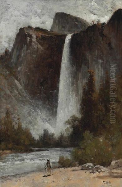 At The Foot Of Bridal Veil Oil Painting by Thomas Hill