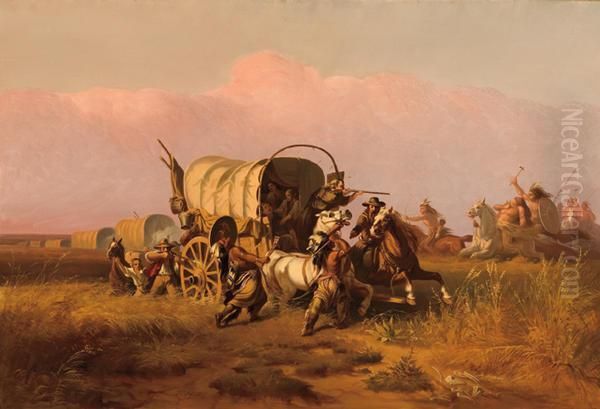 Attack On The Emigrant Train Oil Painting by Thomas Hill