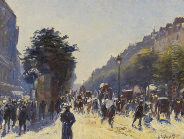 Boulevard Des Italiens Oil Painting by Anatole Eugene Hillairet