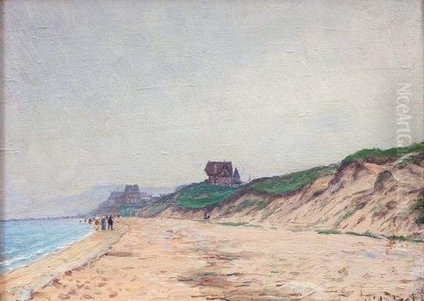 La Plage A Cabourg Oil Painting by Anatole Eugene Hillairet