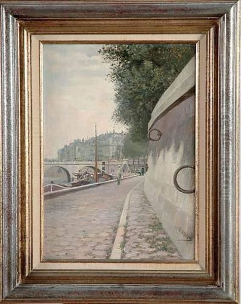 Quai De Paris Oil Painting by Anatole Eugene Hillairet