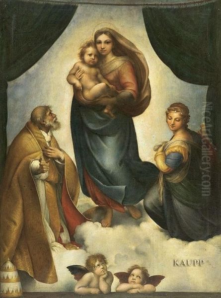 Die Sixtinische Madonna Nach Raffael Oil Painting by Anton Hille