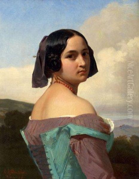 Portrait De Jeune Femme Romaine Oil Painting by Eugene-Ernest Hillemacher