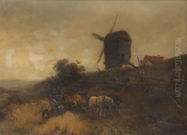 Hollandische Landschaft Mit Muhle Oil Painting by Heinrich (Heinz) Hiller