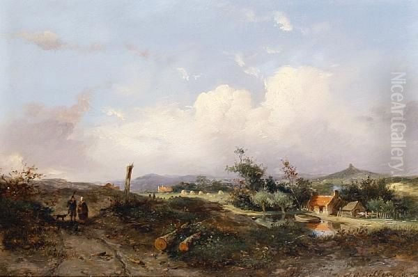 Figures Walking On A Country Path Oil Painting by Adrianus David Hilleveld