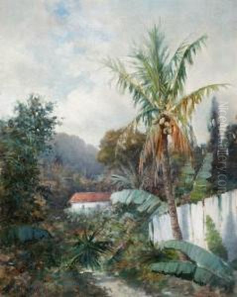 Tropical Landscape Oil Painting by William Henry Hilliard