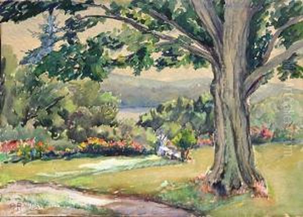 Garden Path By A Tree Oil Painting by Anna Althea Hills