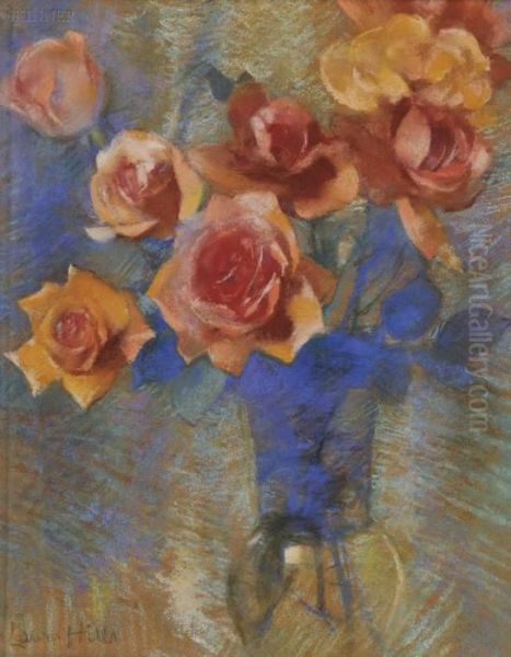 Roses And Glass Oil Painting by Laura Coombs Hills