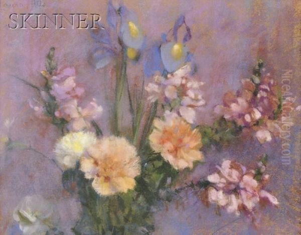 Still Life With Irises, Snapdragons, And Carnations Oil Painting by Laura Coombs Hills