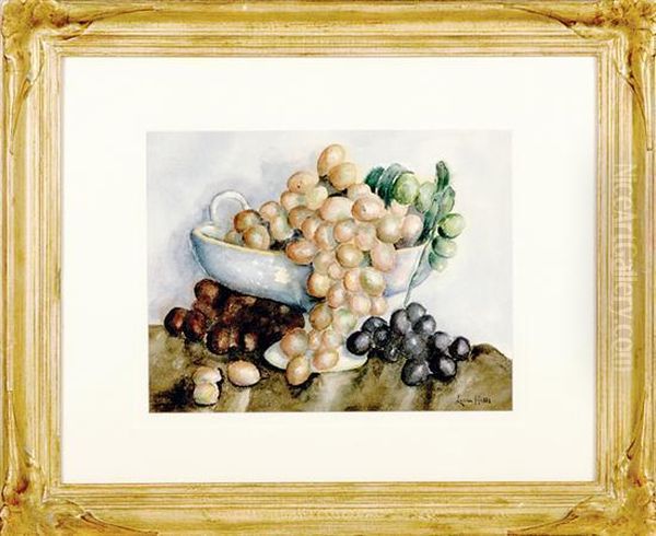 Still Life Bowl Of Grapes Oil Painting by Laura Coombs Hills