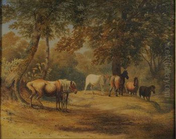 New Forest Ponies Oil Painting by Robert Hills