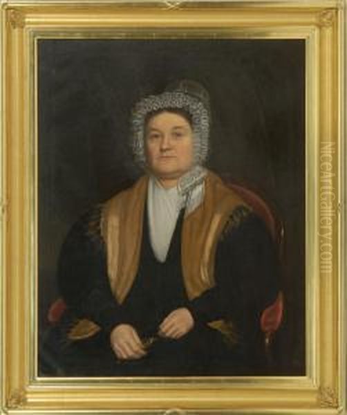 Portrait Of A Woman Seated In An Empire Chair And Wearing A Whitelace Bonnet Oil Painting by William Hillyer