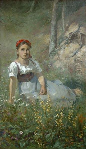 Sitting Girl Oil Painting by Theodor Hilser