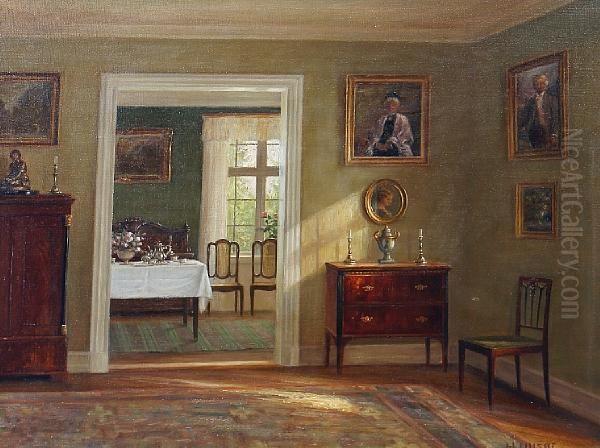 Interior Scene Oil Painting by Hans Hilsoe