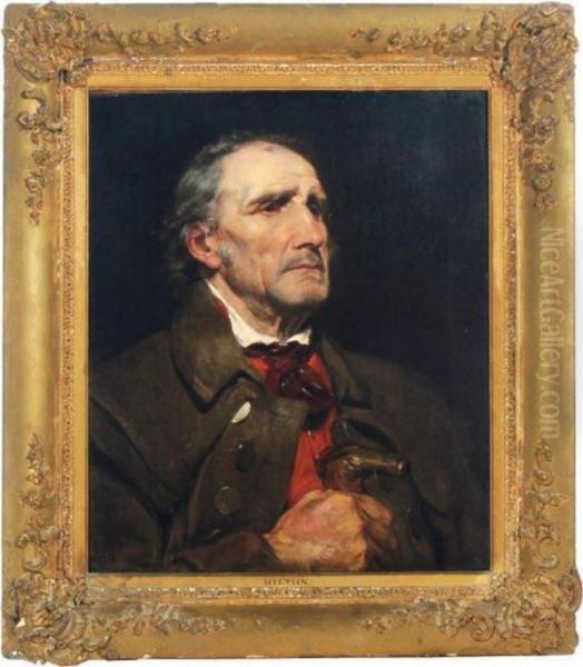 Portrait Of An Elderly Man Holding A Cane Oil Painting by William Hilton