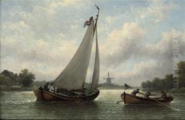 Boating On A River In Summer Oil Painting by Eduard Alexander Hilverdink