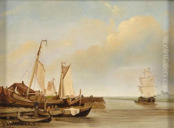 Fischerhafen. Oil Painting by Johann Jakob Anton Hilverdink