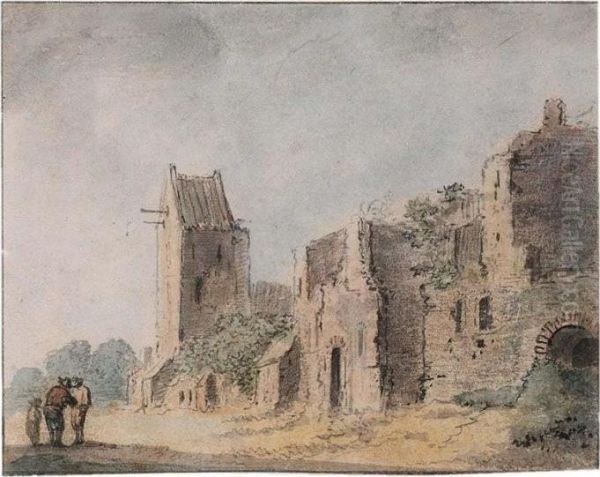 Figures By Ruins Oil Painting by Aernout Ter Himpel