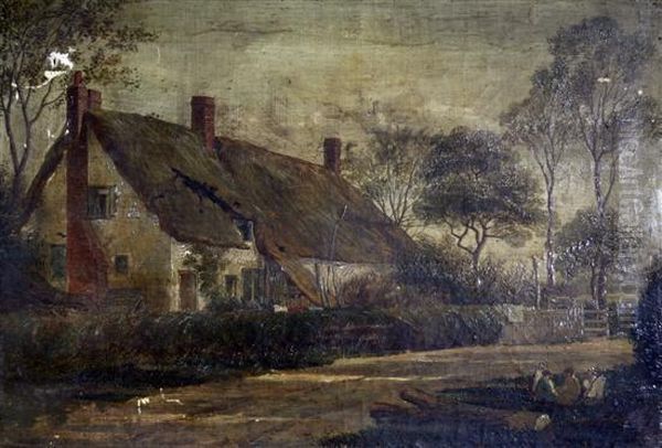 Figures Near A Thatched House Oil Painting by William Richardson Hind G