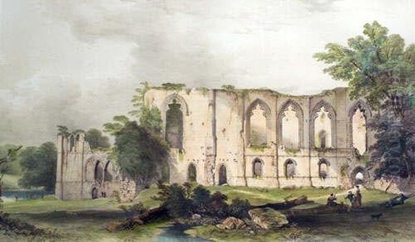 Exterior Of The Refectory, Easby Abbeyand Eggleston Abbey, Near Rokeby Oil Painting by William Richardson Hind G