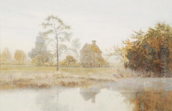 Twilight-evening On The Verlain Near St. Albans Oil Painting by Harry T. Hine