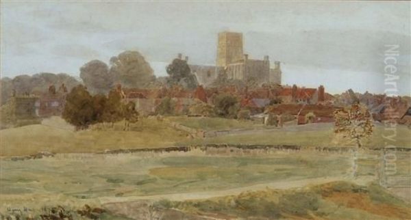 St Albans Abbey From Sopwell Oil Painting by Harry T. Hine