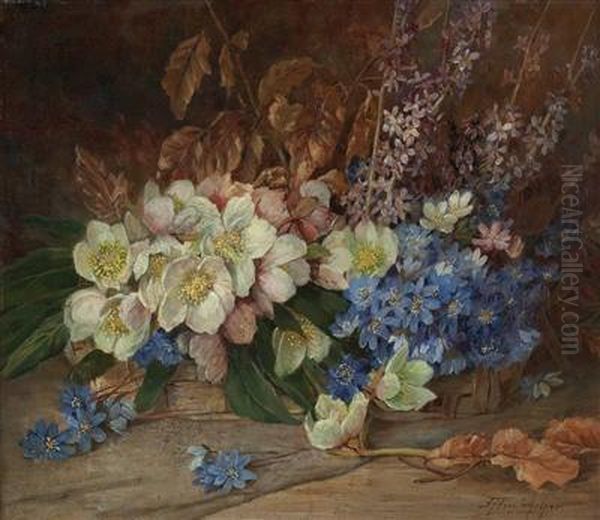 Fruhlingsblumen - Stillleben Oil Painting by Franz Hinterholzer