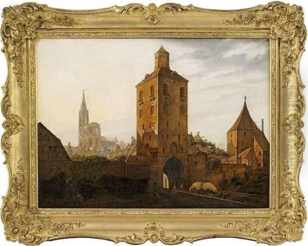 Strasbourg. 
View From Porte De L'hopital To The Catheral. Oil Painting by Heinrich Hintze