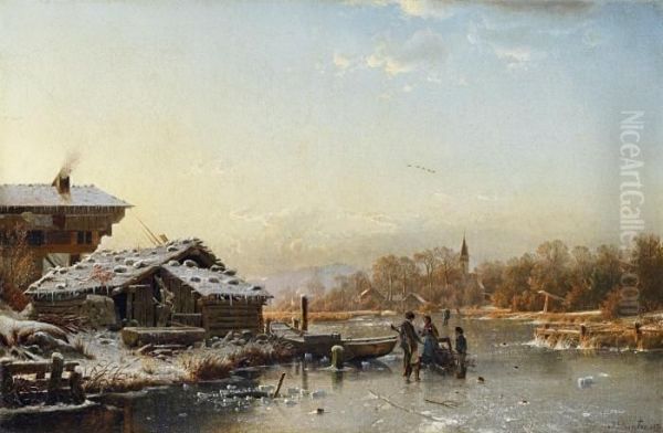 Winterlandschaft Oil Painting by Johann Ferdinand J. Hintze